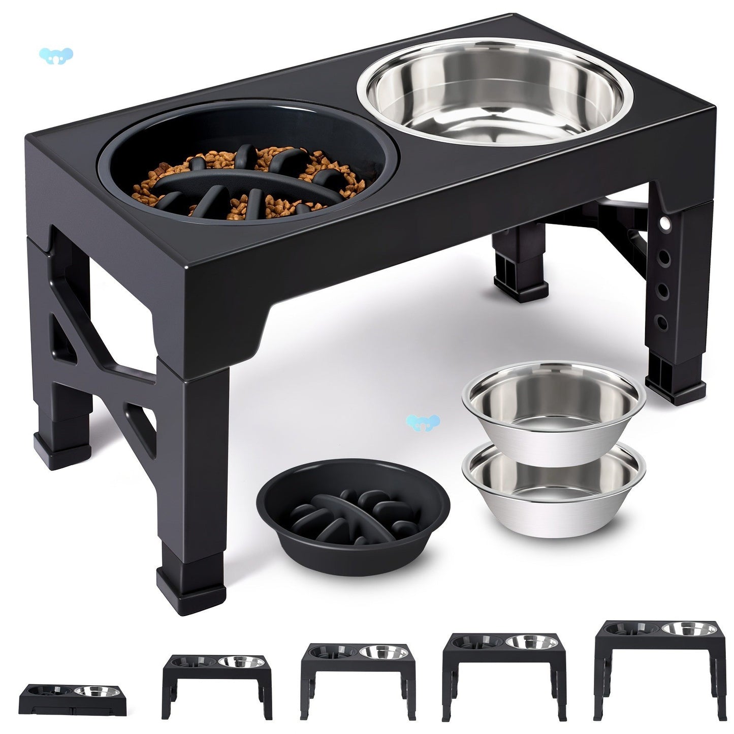 Adjustable Height Pet Feeding Bowl with Stainless Steel and Slow Feeder