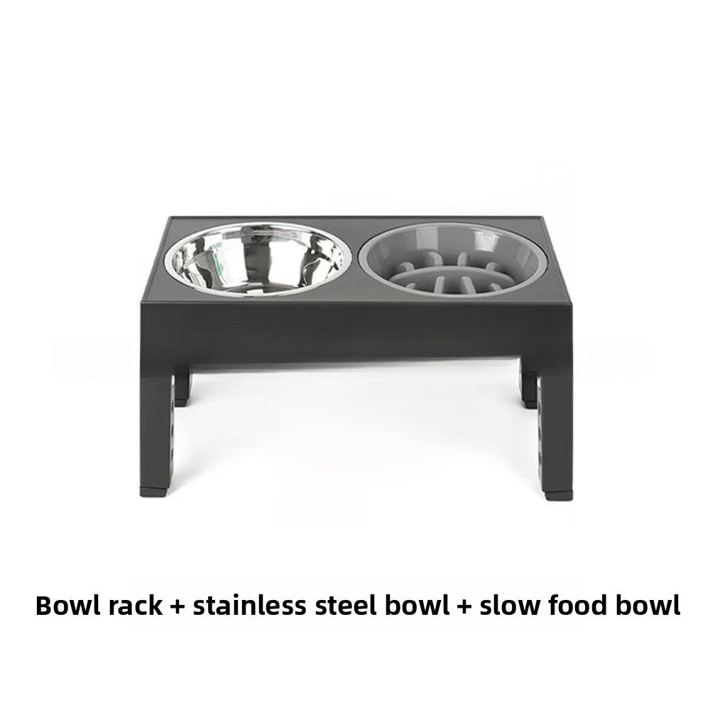 Adjustable Height Pet Feeding Bowl with Stainless Steel and Slow Feeder