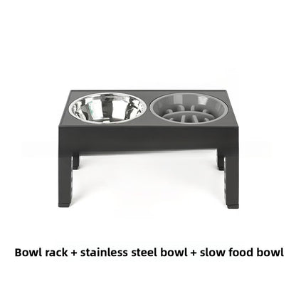 Adjustable Height Pet Feeding Bowl with Stainless Steel and Slow Feeder