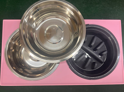 Adjustable Height Pet Feeding Bowl with Stainless Steel and Slow Feeder