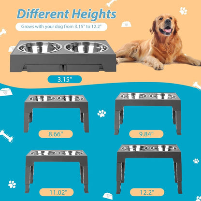 Adjustable Height Pet Feeding Bowl with Stainless Steel and Slow Feeder