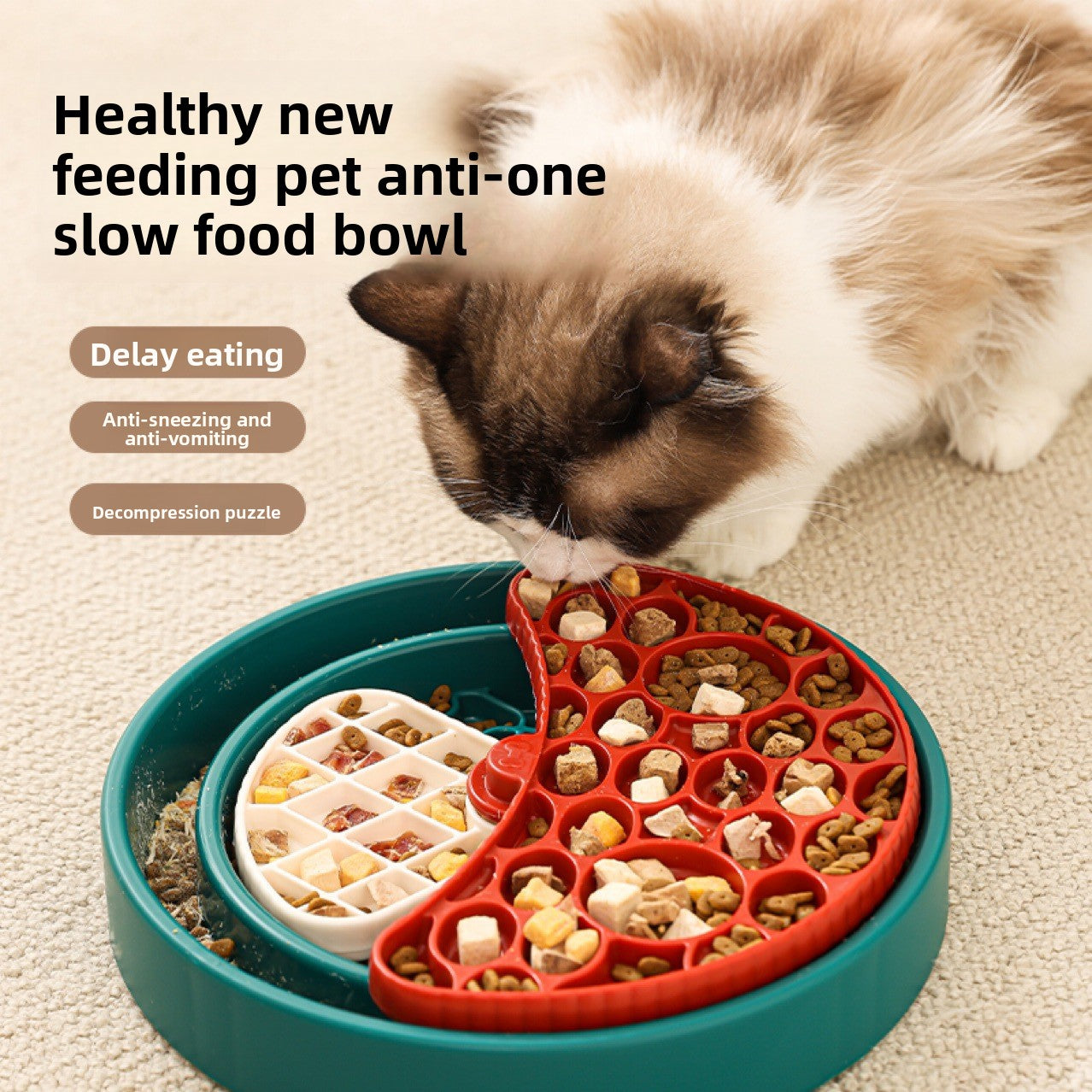 Adjustable Height Pet Feeding Bowl with Stainless Steel and Slow Feeder
